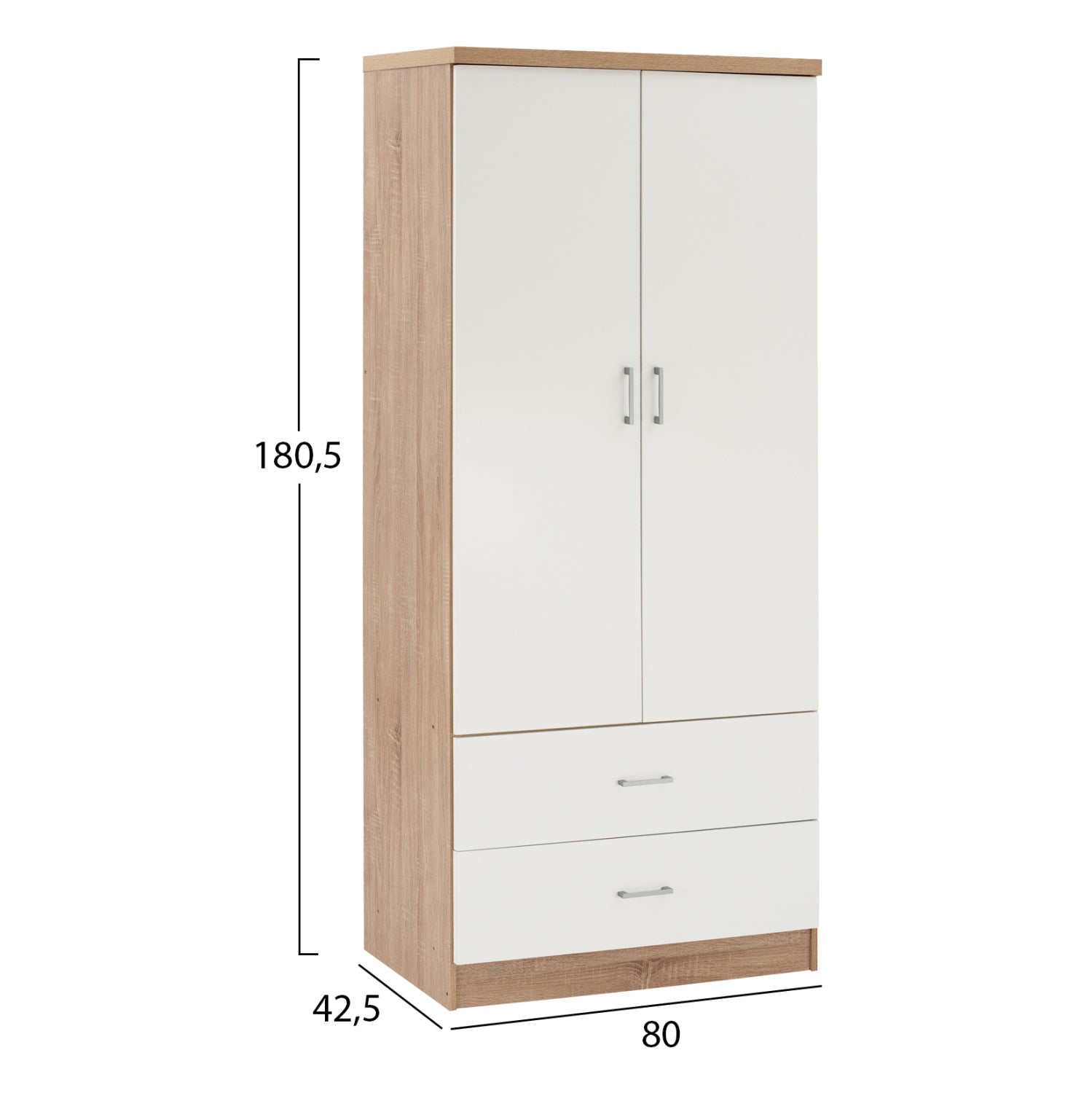 WARDROBE 2 DOORS WITH 2 DRAWERS HM338.06 SONAMA-WHITE 80Χ42,5Χ180,5Υ cm.