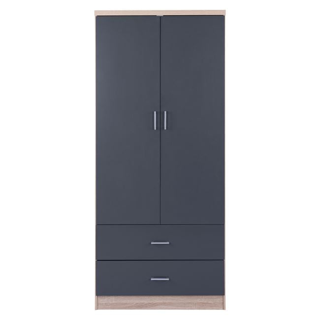 Wardrobe 2 Door with 2 drawers Sonama-Grey 80x42x180cm