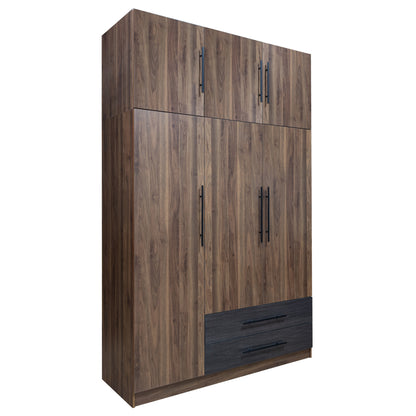 WARDROBE 3-LEAF WITH UPPER CABINET (LOFT) CARYS HM10887.11 MELAMINE IN WALNUT/ZEBRANO 150x55.5x240Hcm