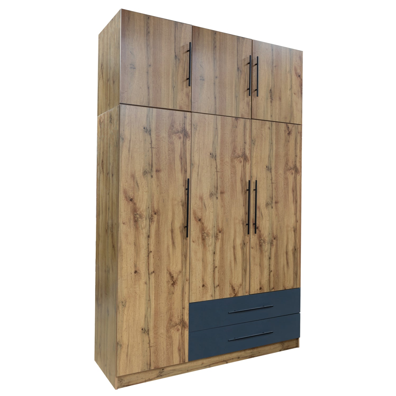 WARDROBE 3-LEAF WITH UPPER CABINET (LOFT) CARYS HM10887.12 MELAMINE IN NATURAL/GREY 150x55.5x240Hcm