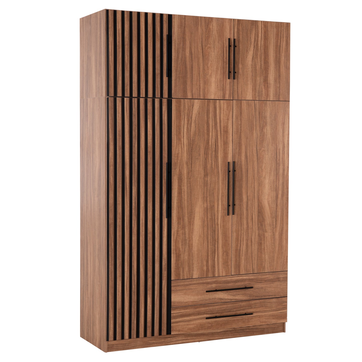 WARDROBE 3-LEAF WITH LOFT HARRY HM10911.01 MELAMINE IN NATURAL WOOD & BLACK 150x55.5x240Hcm