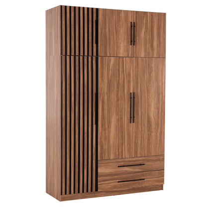 WARDROBE 3-LEAF WITH LOFT HARRY HM10911.01 MELAMINE IN NATURAL WOOD & BLACK 150x55.5x240Hcm
