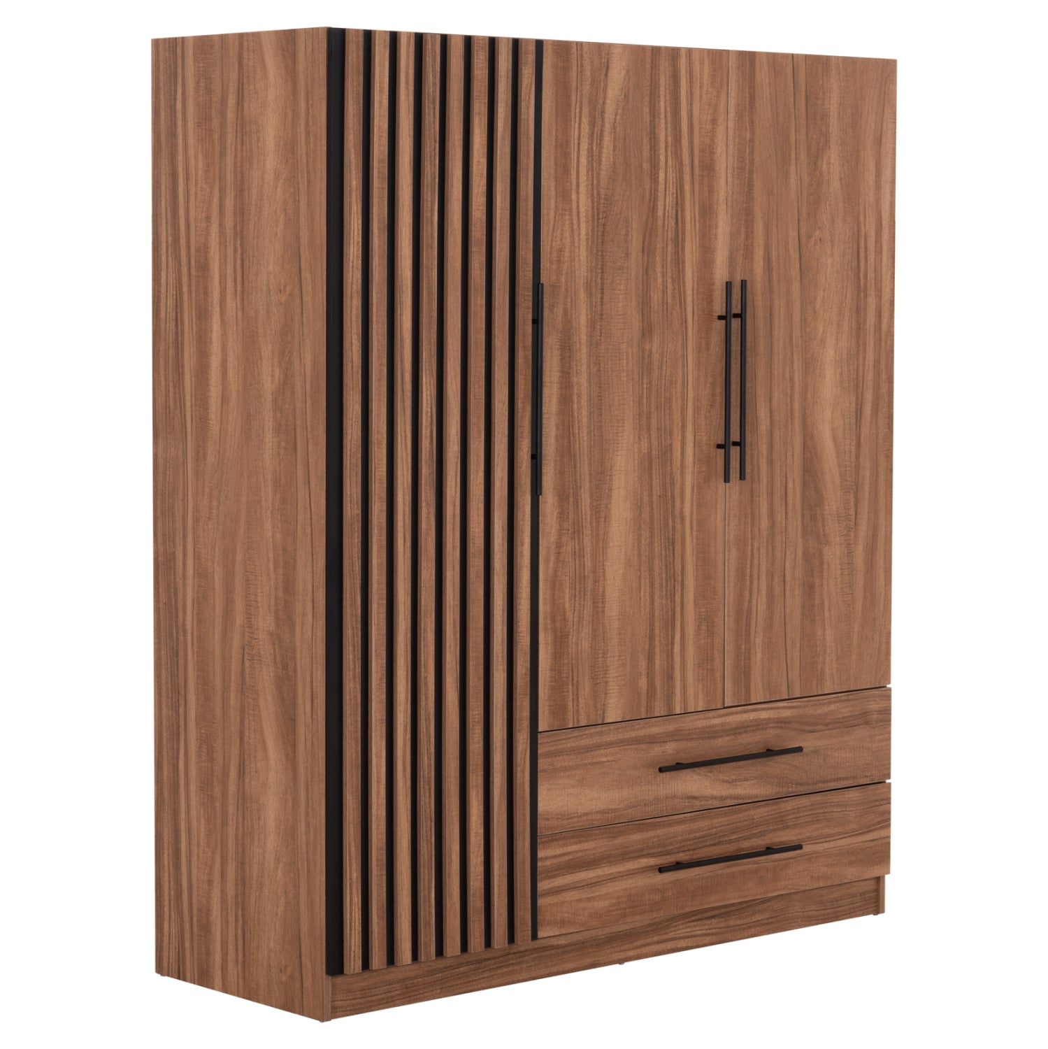 WARDROBE 3-LEAF WITH 2 DRAWERS HARRY HM18390.01 MELAMINE IN NATURAL WOOD & BLACK 150x55x180Hcm