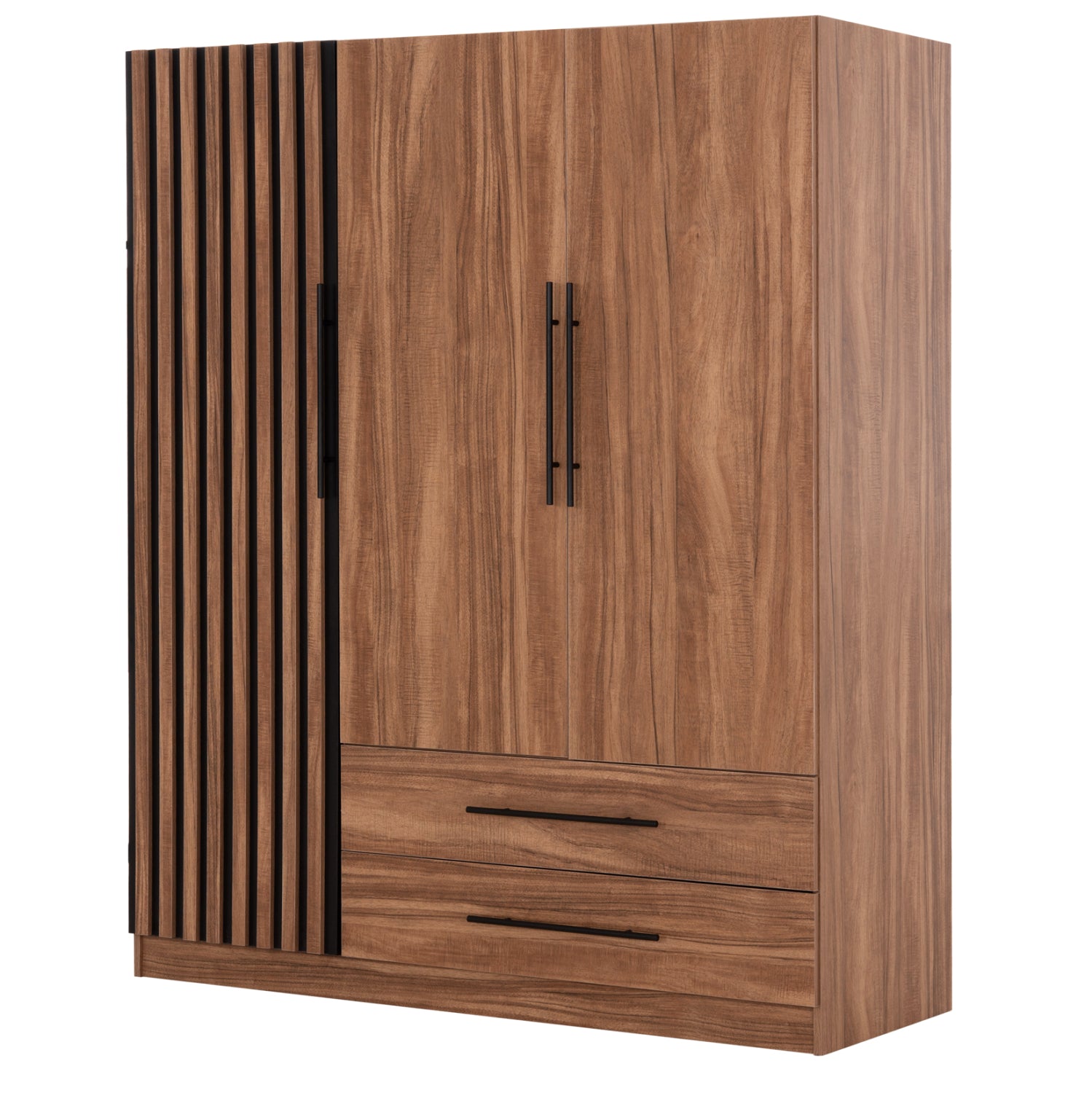 WARDROBE 3-LEAF WITH 2 DRAWERS HARRY HM18390.01 MELAMINE IN NATURAL WOOD & BLACK 150x55x180Hcm