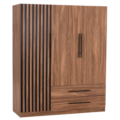 WARDROBE 3-LEAF WITH 2 DRAWERS HARRY HM18390.01 MELAMINE IN NATURAL WOOD & BLACK 150x55x180Hcm