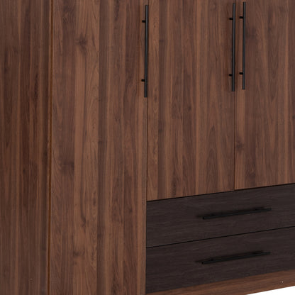 WARDROBE 3-LEAF WITH 2 DRAWERS CARYS HM746.11 MELAMINE IN WALNUT/ZEBRANO 150x55.5x180Hcm