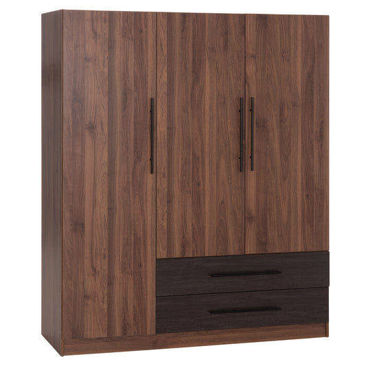 WARDROBE 3-LEAF WITH 2 DRAWERS CARYS HM746.11 MELAMINE IN WALNUT/ZEBRANO 150x55.5x180Hcm