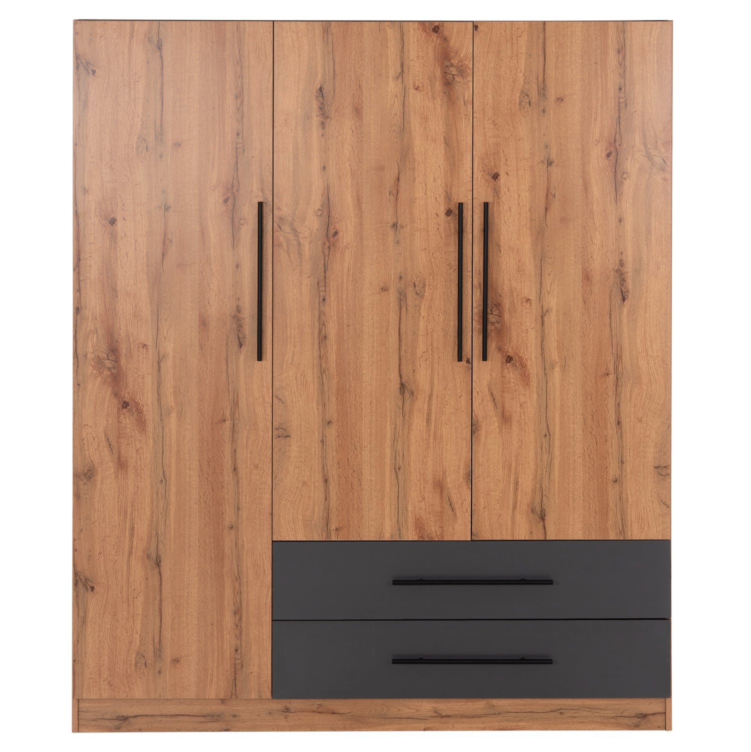 WARDROBE 3-LEAF WITH 2 DRAWERS CARYS HM746.12 MELAMINE IN NATURAL/GREY 150x55.5x160Hcm