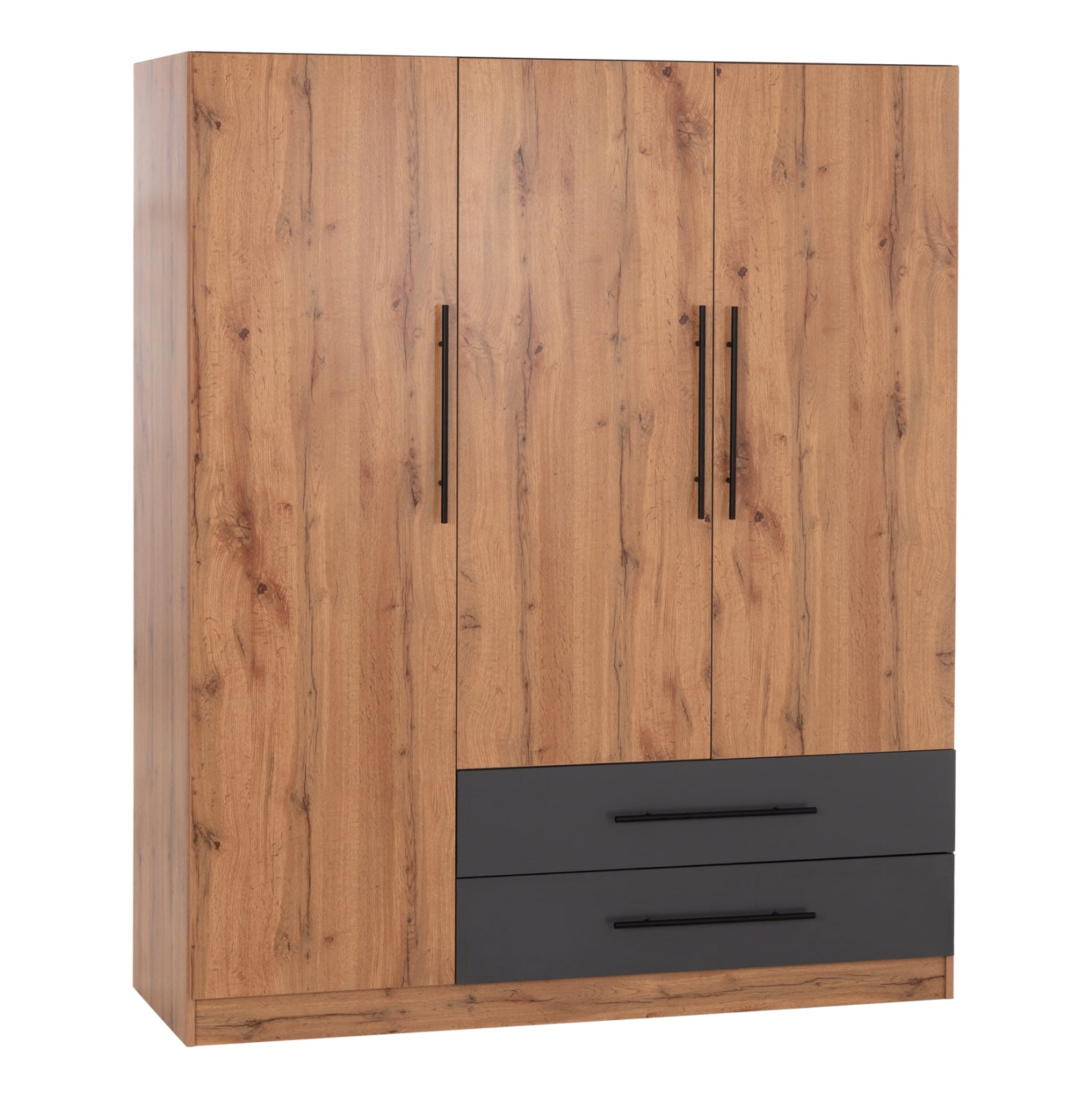 WARDROBE 3-LEAF WITH 2 DRAWERS CARYS HM746.12 MELAMINE IN NATURAL/GREY 150x55.5x160Hcm