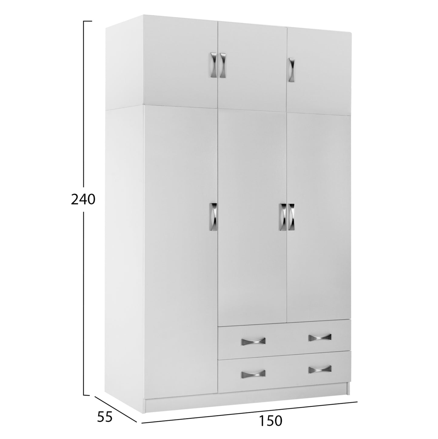 WARDROBE 3-LEAF WITH LOFT CARLY HM10891.05 MELAMINE IN WHITE 150x55x240Hcm