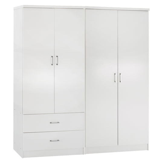 4-LEAF WARDROBE WITH 2 DRAWERS JENNA HM11351.05 MELAMINE IN WHITE 160x43x181Hcm.