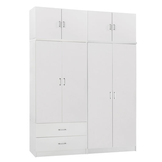 WARDROBE 4-LEAF WITH LOFT & DRAWERS JENNA HM11355.05 MELAMINE IN WHITE 160x43x240Hcm