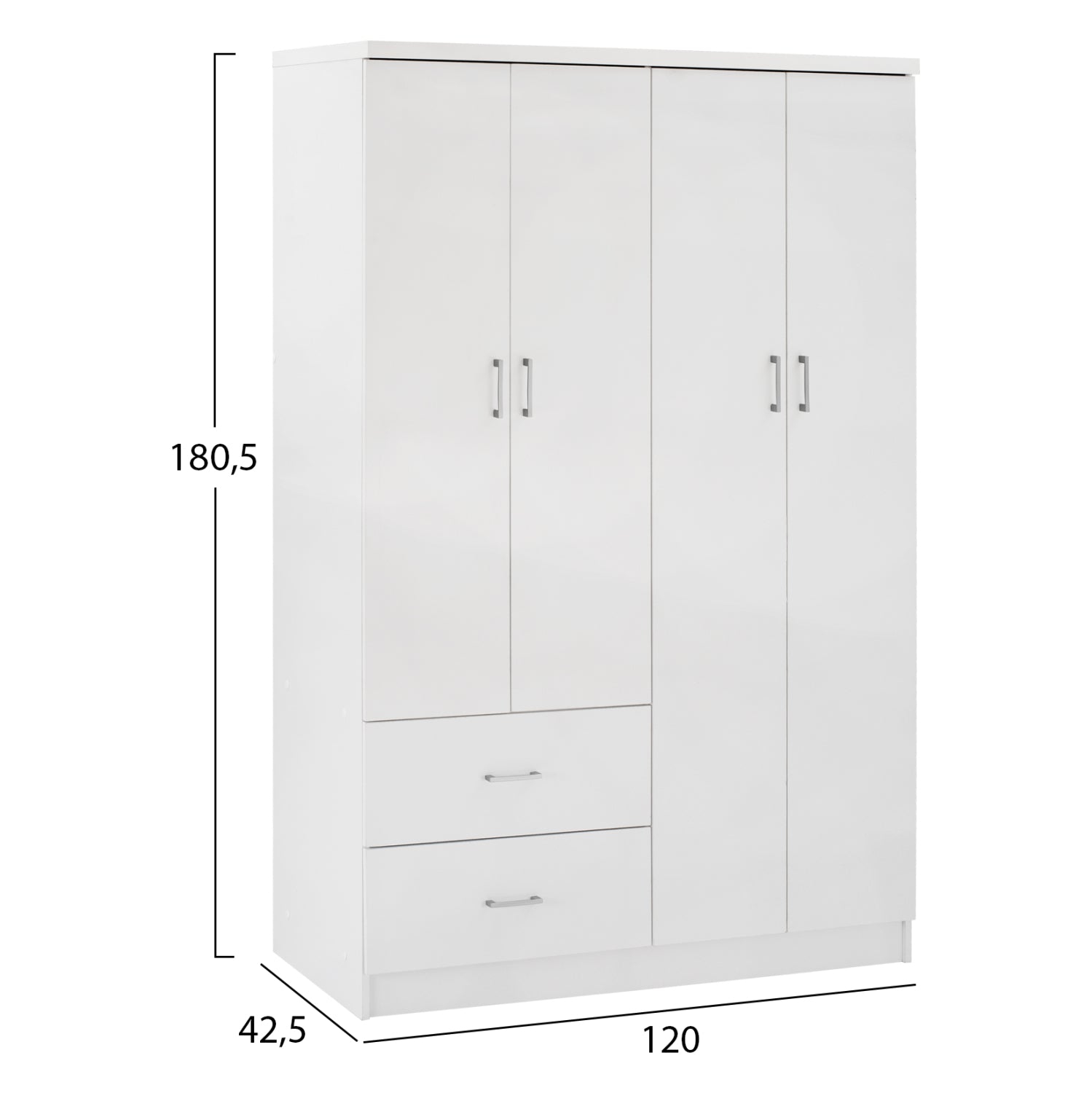WARDROBE WITH 4 DOORS AND 2 DRAWERS HM339.05 WHITE 120Χ42,5Χ180,5 cm.