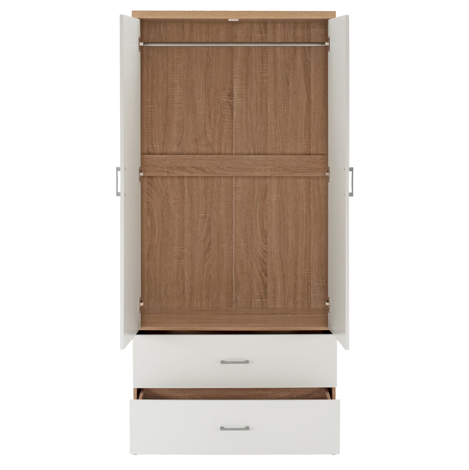 WARDROBE 4-LEAF WITH 4 DRAWERS REINA HM21257 MELAMINE IN WHITE-SONAMA COLOR 160x42.5x180.5Η