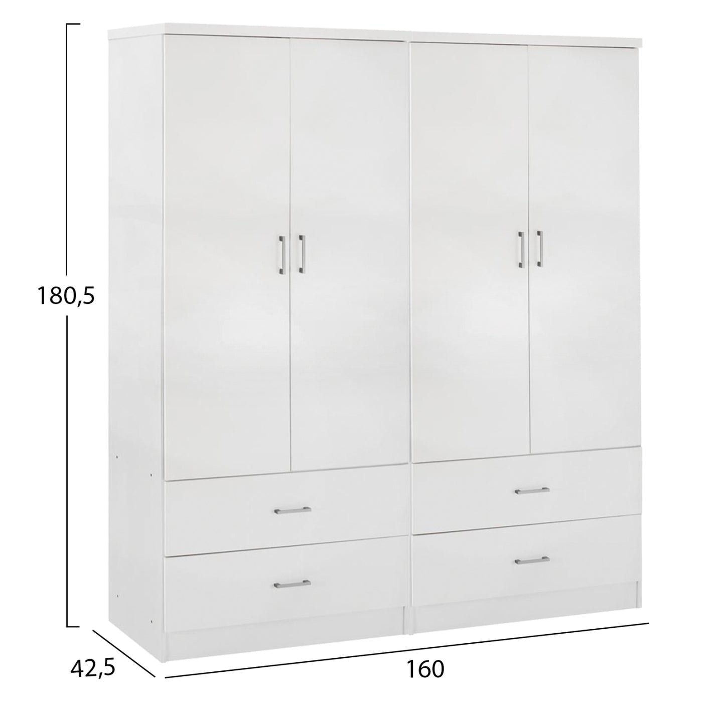 WARDROBE 4-LEAF WITH 4 DRAWERS REINA HM21258 MELAMINE IN WHITE 160x42.5x180.5Η