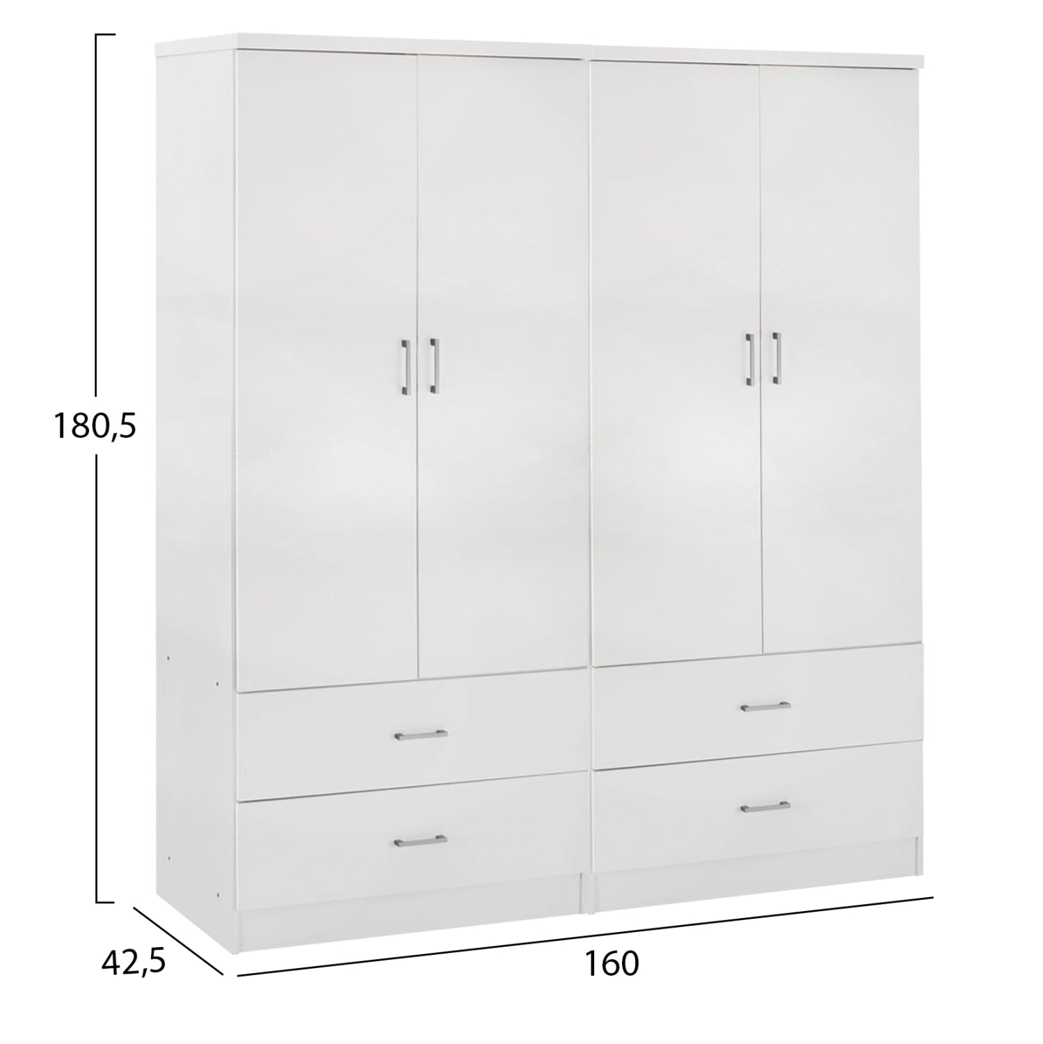WARDROBE 4-LEAF WITH 4 DRAWERS REINA HM21258 MELAMINE IN WHITE 160x42.5x180.5Η