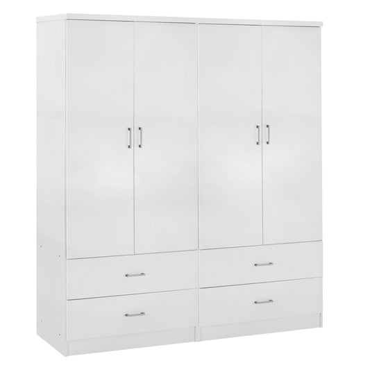 WARDROBE 4-LEAF WITH 4 DRAWERS REINA HM21258 MELAMINE IN WHITE 160x42.5x180.5Η
