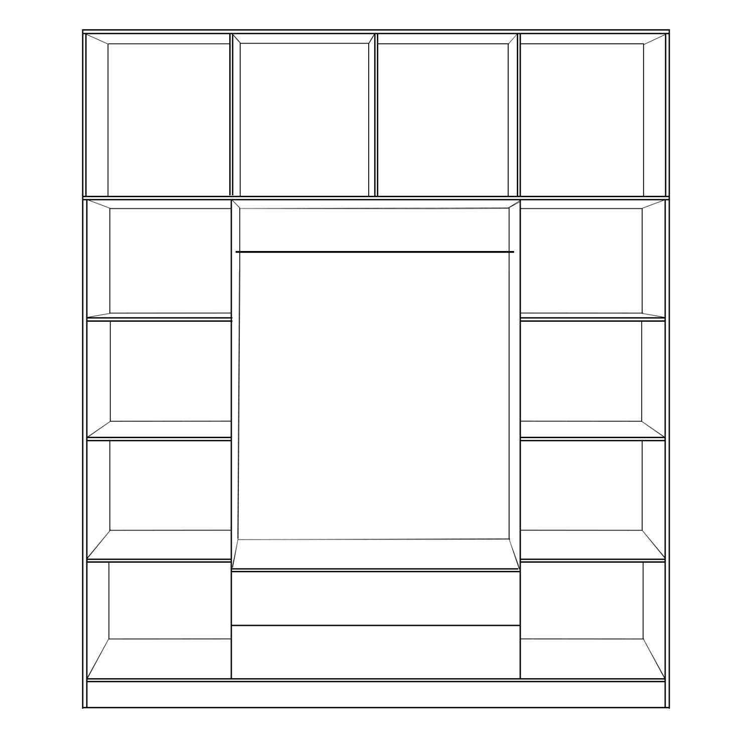 Wardrobe 4 Door with Loft 200x240x55.5 and 2 drawers zebrano