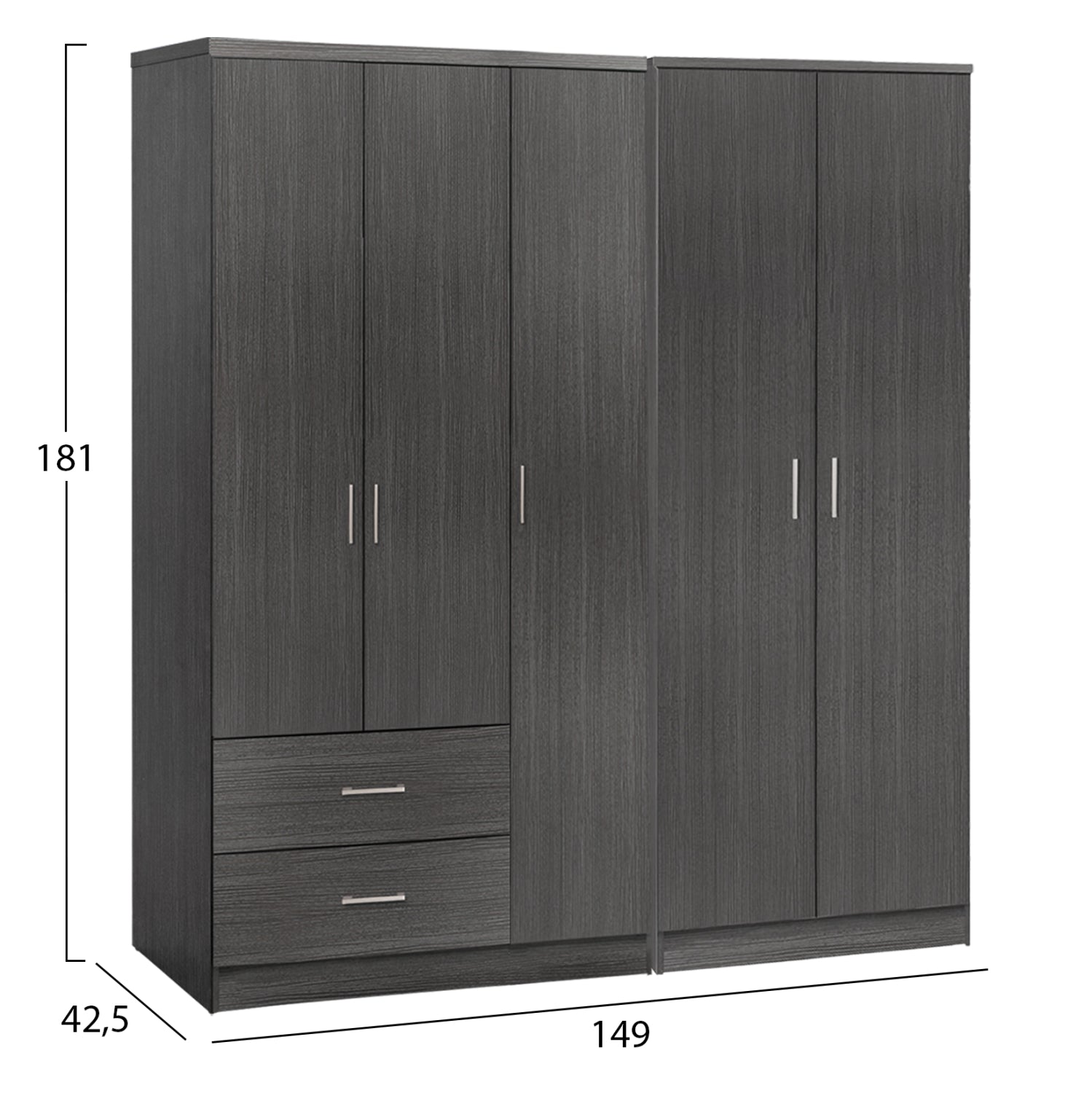 WARDROBE 5-LEAF CAESAR HM21234.01 MELAMINE IN ZEBRANO COLOR 150x42.5x181Hcm.