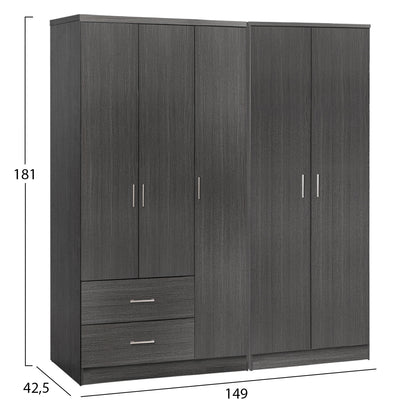 WARDROBE 5-LEAF CAESAR HM21234.01 MELAMINE IN ZEBRANO COLOR 150x42.5x181Hcm.