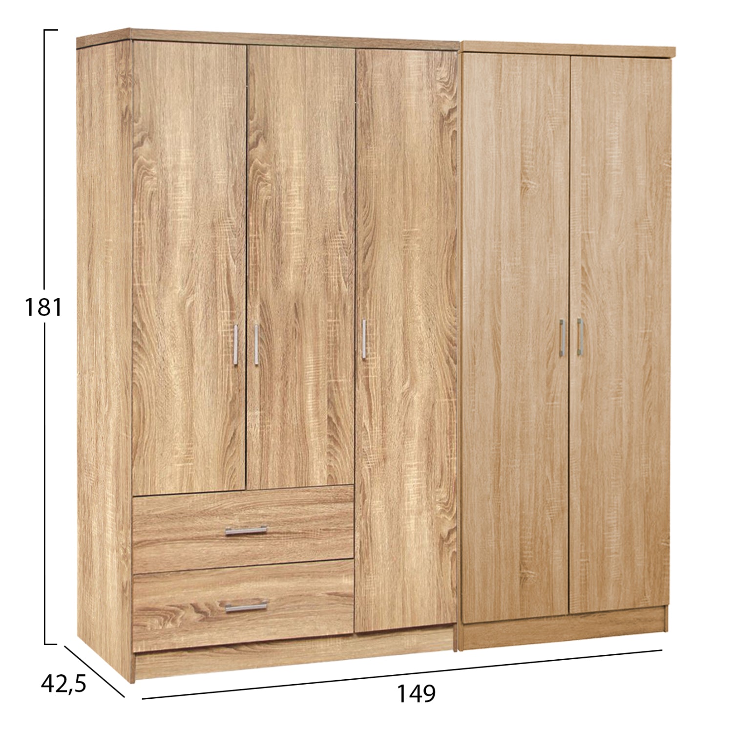 WARDROBE 5-LEAF CAESAR HM21234.02 MELAMINE IN SONAMA COLOR 150x42.5x181Hcm.