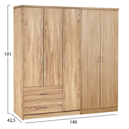 WARDROBE 5-LEAF CAESAR HM21234.02 MELAMINE IN SONAMA COLOR 150x42.5x181Hcm.