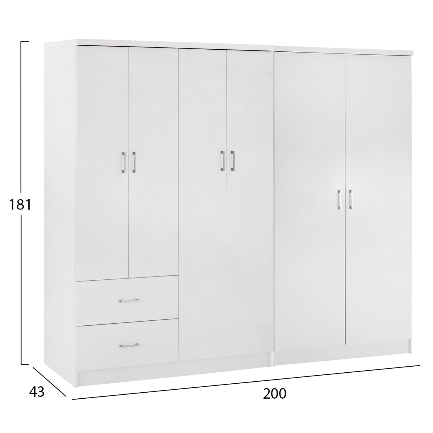 WARDROBE 6-LEAF BLAKELY HM21235.05 MELAMINE IN WHITE COLOR 201x43x181Hcm.