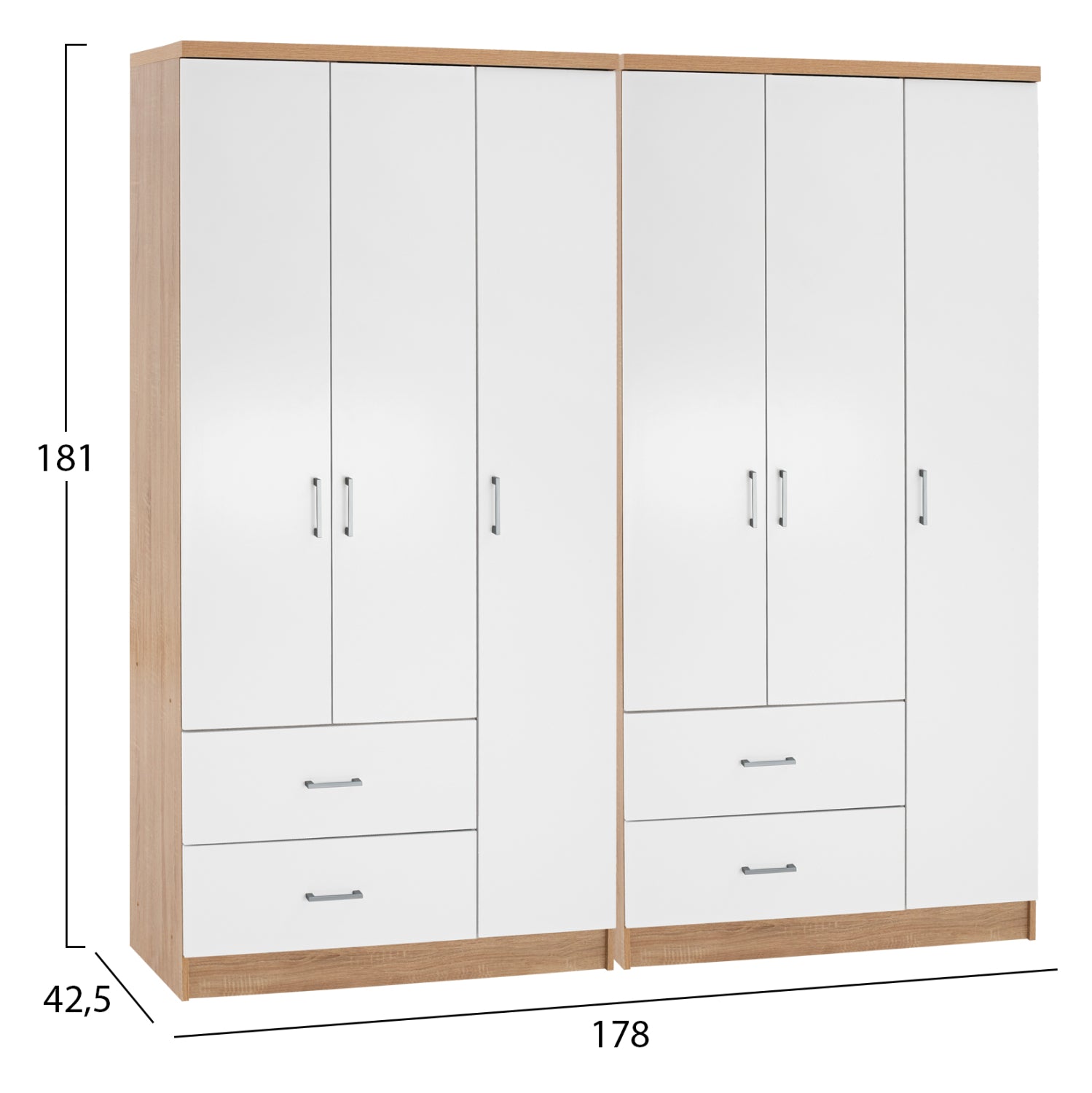 6-LEAF WARDROBE CAESAR HM21236.02 MELAMINE IN SONAMA & WHITE 180x42,5Χ181Hcm.