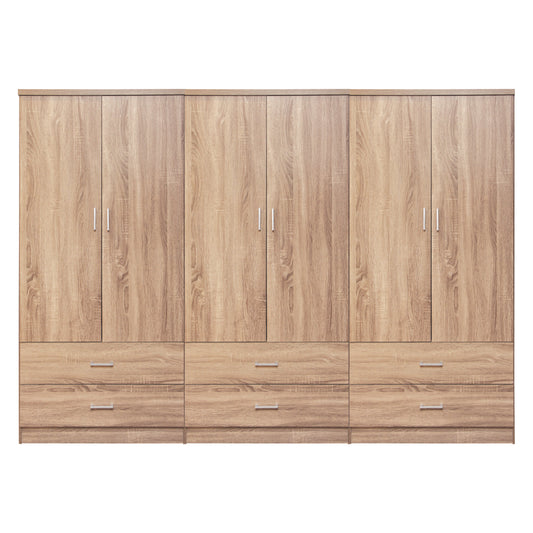 WARDROBE REINA 6-LEAF WITH 6 DRAWERS HM21060.02 MELAMINE IN SONAMA COLOR 240x42x181Hcm.
