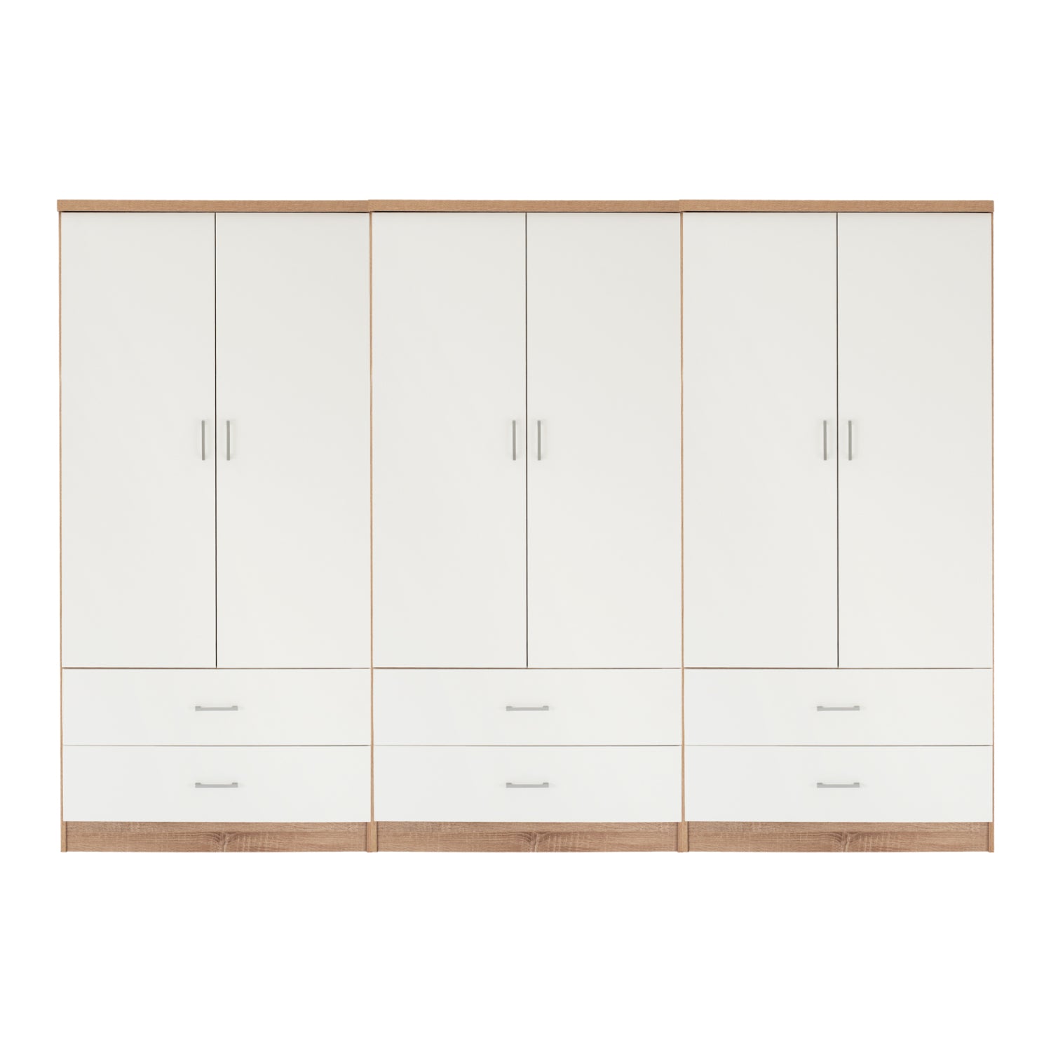 WARDROBE REINA 6-LEAF WITH 6 DRAWERS HM21060.06 MELAMINE IN WHITE-SONAMA COLOR 240x42x181Hcm.