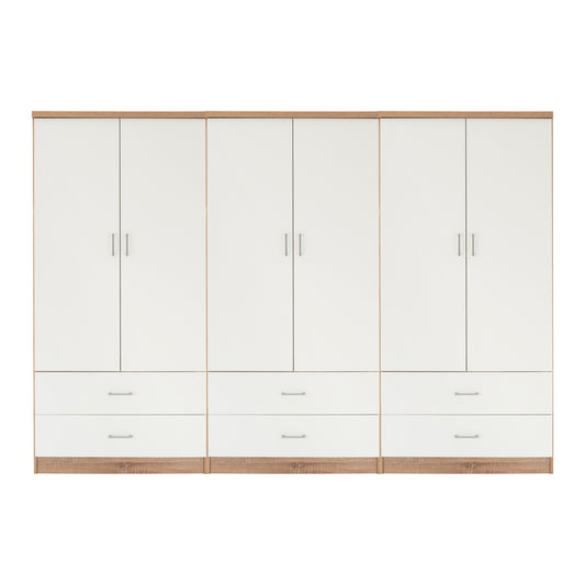 WARDROBE REINA 6-LEAF WITH 6 DRAWERS HM21060.06 MELAMINE IN WHITE-SONAMA COLOR 240x42x181Hcm.