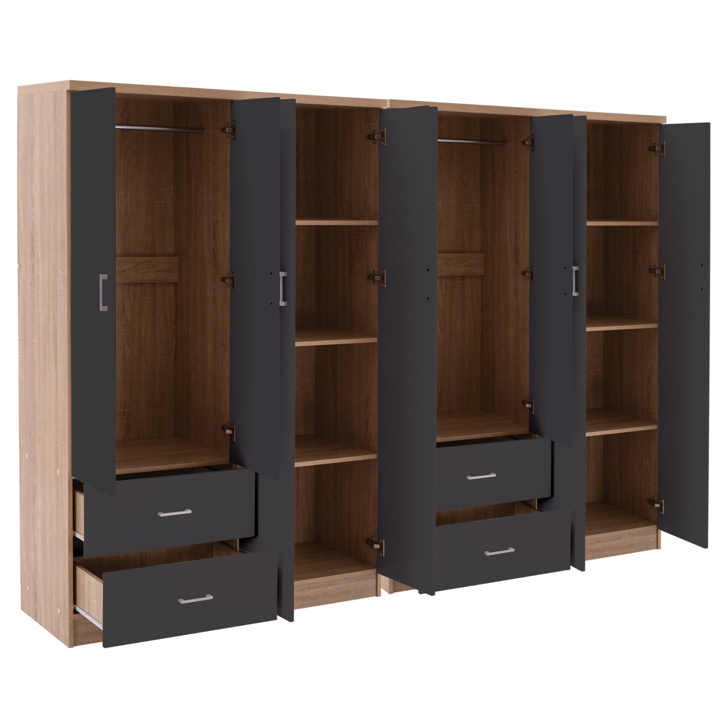 8-LEAF WARDROBE BRIANA HM21237.01 MELAMINE IN SONAMA & DARK GREY 241x42,5Χ180,5Hcm.