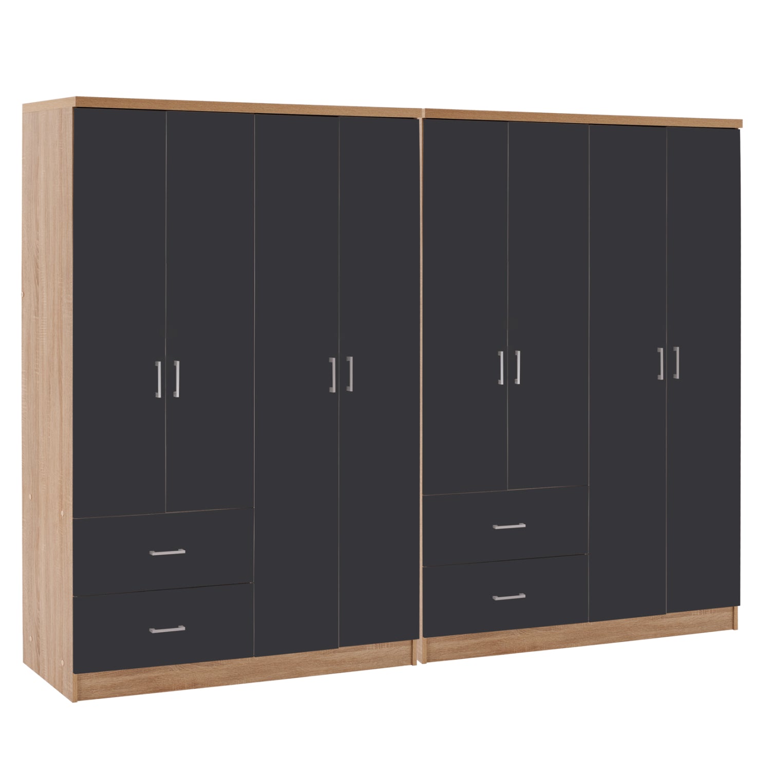 8-LEAF WARDROBE BRIANA HM21237.01 MELAMINE IN SONAMA & DARK GREY 241x42,5Χ180,5Hcm.