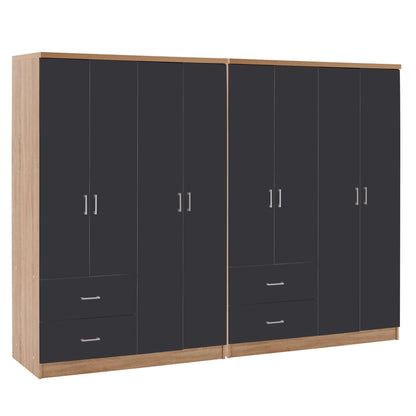 8-LEAF WARDROBE BRIANA HM21237.01 MELAMINE IN SONAMA & DARK GREY 241x42,5Χ180,5Hcm.