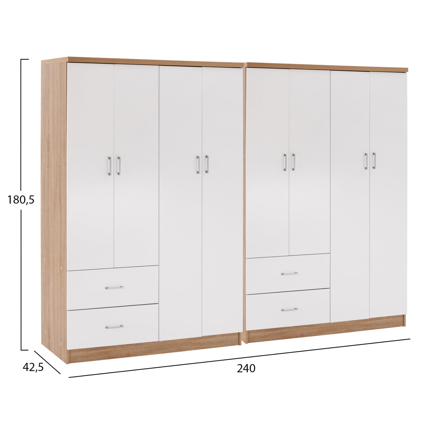 8-LEAF WARDROBE BRIANA HM21237.02 MELAMINE IN SONAMA & WHITE 241x42,5Χ180,5Hcm.