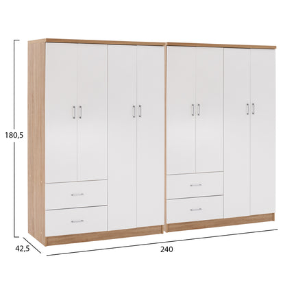 8-LEAF WARDROBE BRIANA HM21237.02 MELAMINE IN SONAMA & WHITE 241x42,5Χ180,5Hcm.