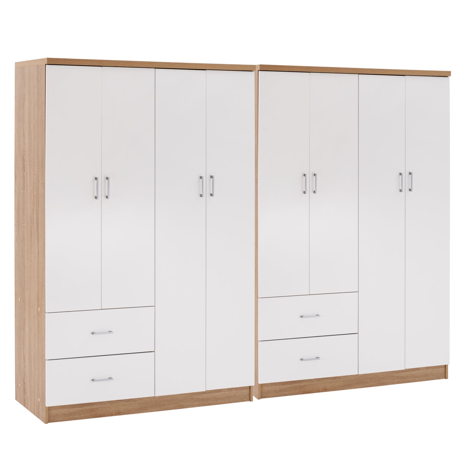 8-LEAF WARDROBE BRIANA HM21237.02 MELAMINE IN SONAMA & WHITE 241x42,5Χ180,5Hcm.