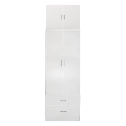 WARDROBE REINA HM21061.05 2-LEAF WITH UPPER CABINET & 2 DRAWERS-MELAMINE IN WHITE 80x42x241Hcm.