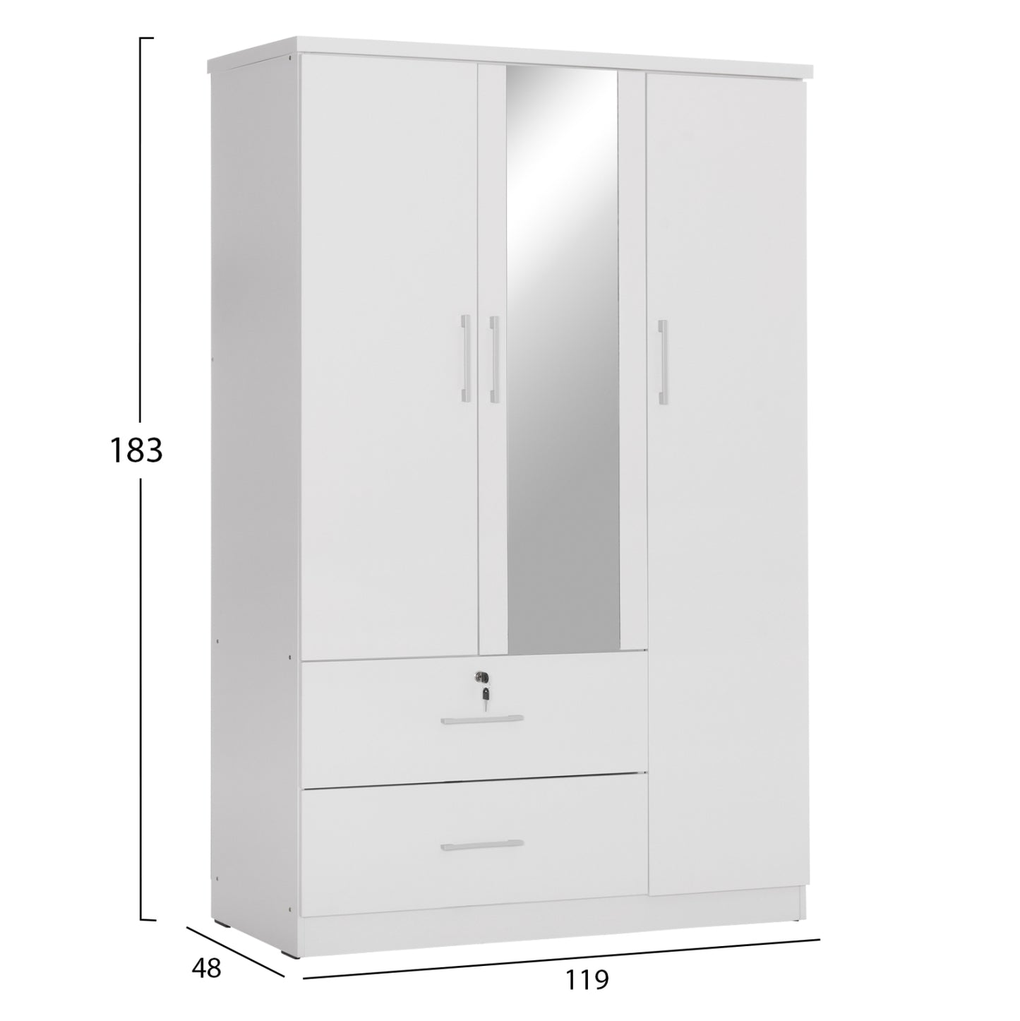 WARDROBE WITH MIRROR & SHELVES JARRY HM2485.01 MELAMINE IN WHITE 119x48x183Hcm.