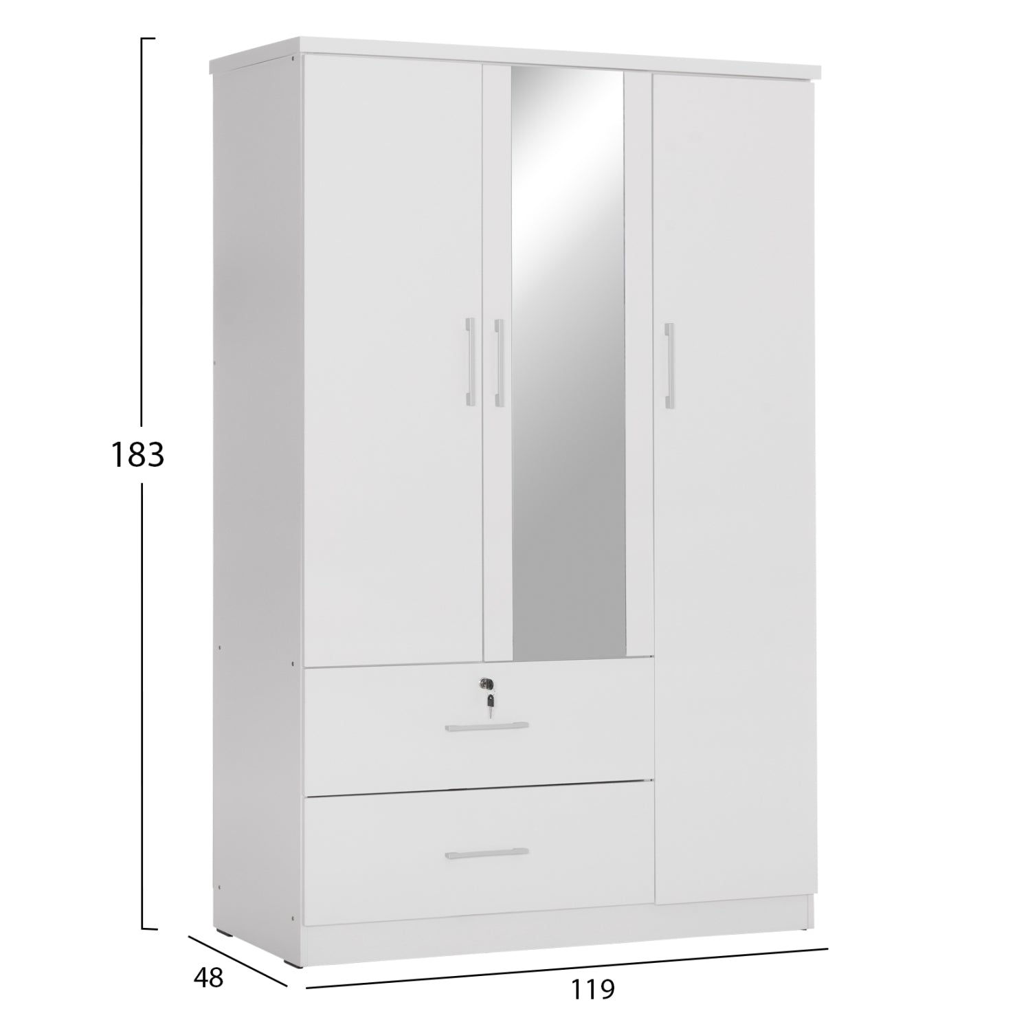 WARDROBE WITH MIRROR & SHELVES JARRY HM2485.01 MELAMINE IN WHITE 119x48x183Hcm.