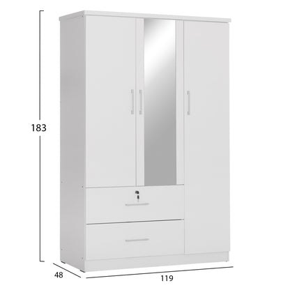 WARDROBE WITH MIRROR & SHELVES JARRY HM2485.01 MELAMINE IN WHITE 119x48x183Hcm.