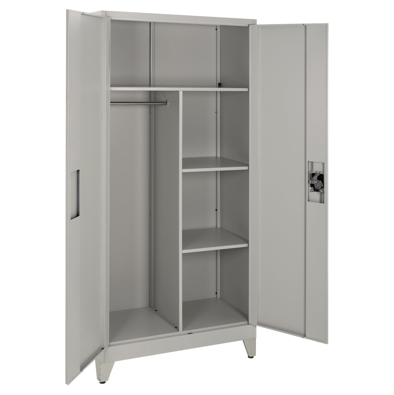 WARDROBE METALLIC WITH LEGS CLOD HM11981 2-LEAF WITH DIVIDER- LIGHT GREY 90Χ40Χ190Hcm.