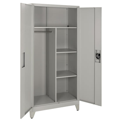 WARDROBE METALLIC WITH LEGS CLOD HM11981 2-LEAF WITH DIVIDER- LIGHT GREY 90Χ40Χ190Hcm.