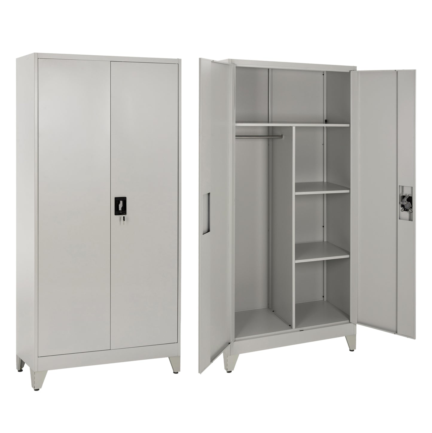 WARDROBE METALLIC WITH LEGS CLOD HM11981 2-LEAF WITH DIVIDER- LIGHT GREY 90Χ40Χ190Hcm.