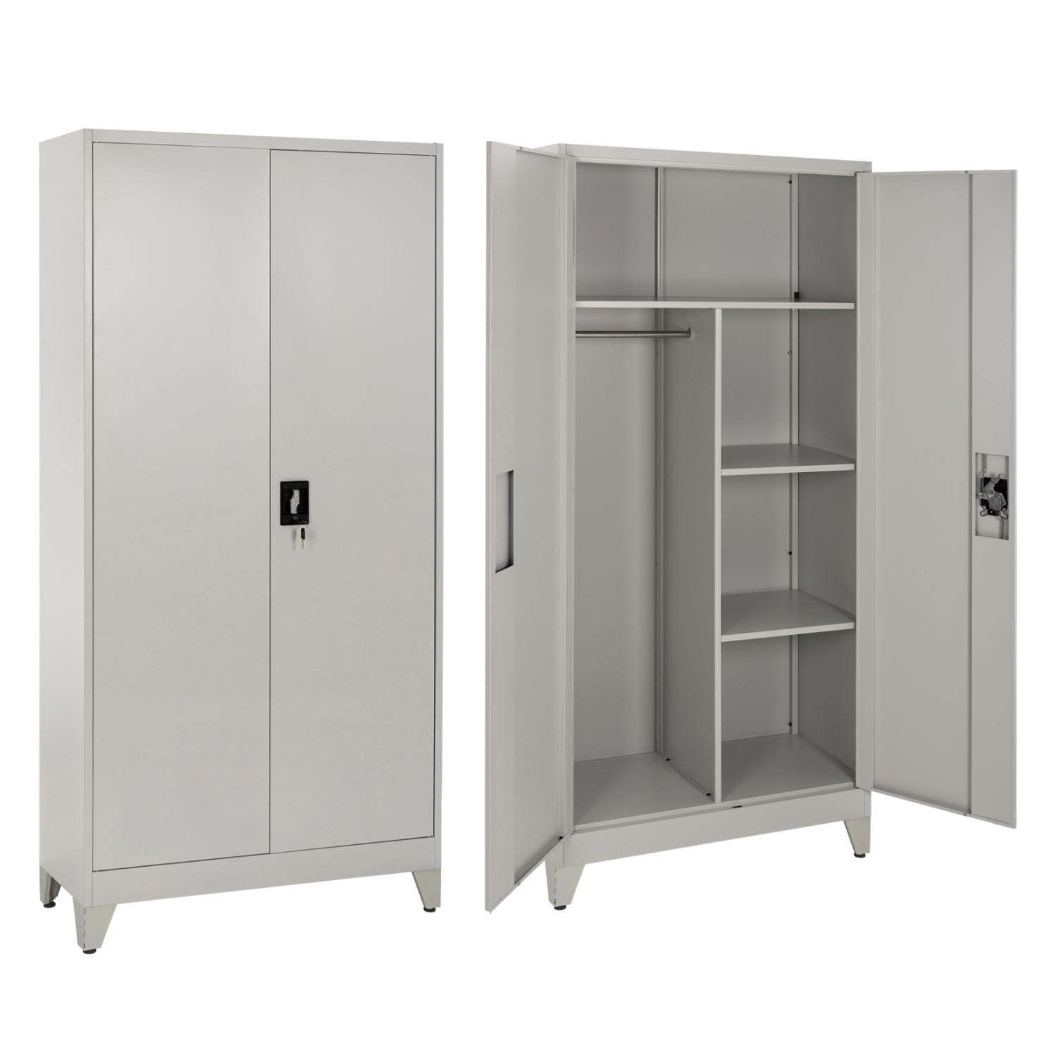 WARDROBE METALLIC WITH LEGS CLOD HM11981 2-LEAF WITH DIVIDER- LIGHT GREY 90Χ40Χ190Hcm.