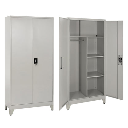 WARDROBE METALLIC WITH LEGS CLOD HM11981 2-LEAF WITH DIVIDER- LIGHT GREY 90Χ40Χ190Hcm.