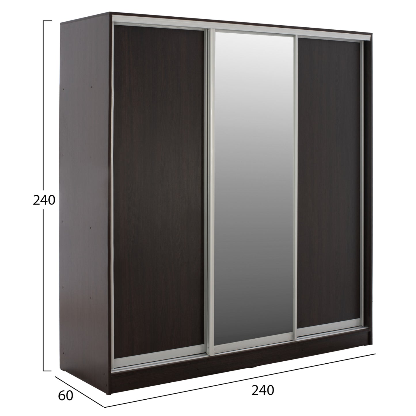 WARDROBE ADLER SLIDING MELAMINE WENGE WITH MIRROR 3-LEAF 240x60x240H HM2462.02
