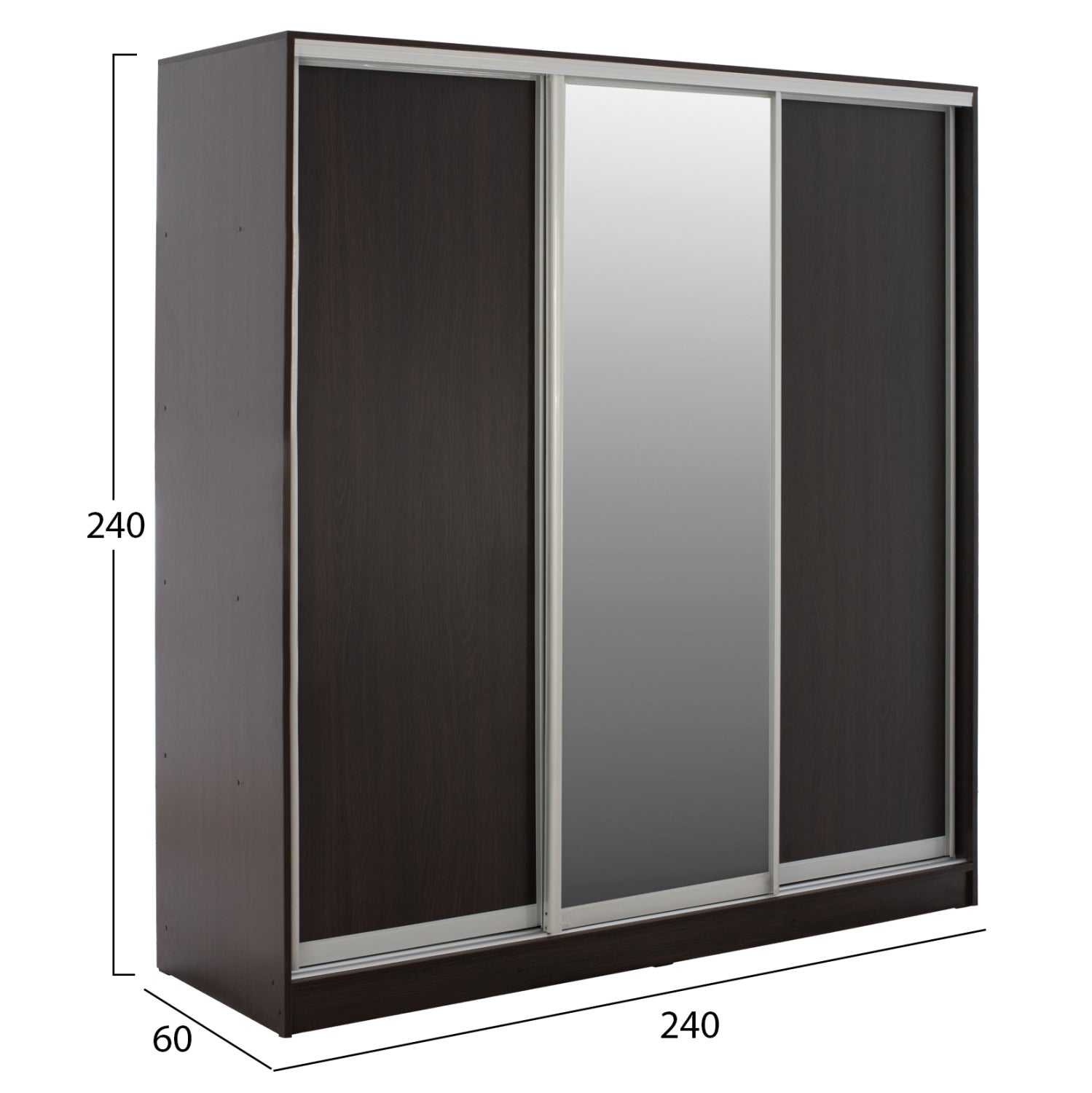 WARDROBE ADLER SLIDING MELAMINE WENGE WITH MIRROR 3-LEAF 240x60x240H HM2462.02