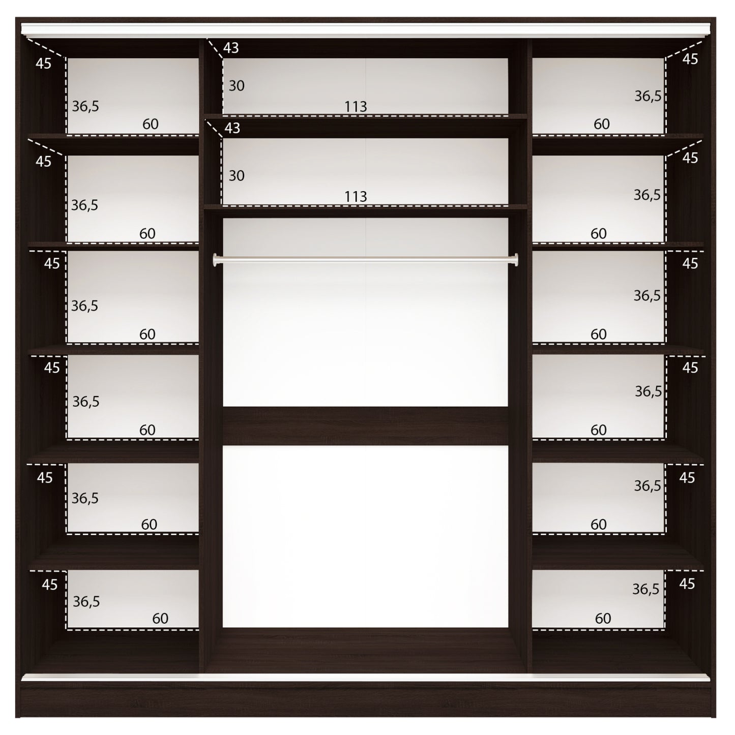 WARDROBE ADLER SLIDING MELAMINE WENGE WITH MIRROR 3-LEAF 240x60x240H HM2462.02