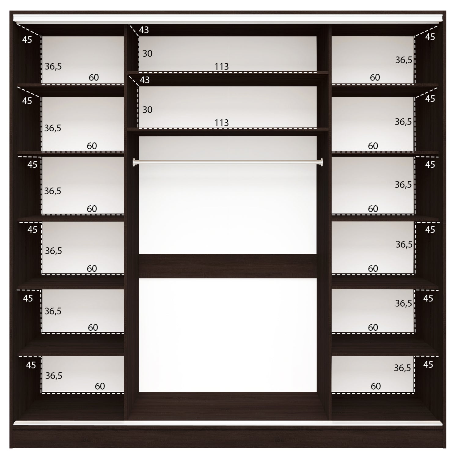 WARDROBE ADLER SLIDING MELAMINE WENGE WITH MIRROR 3-LEAF 240x60x240H HM2462.02